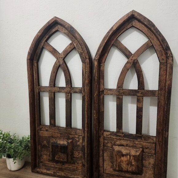 Arch Wood Frame Distress Brown Shabby Chic Remito Set of 2, 28" H - Picture 4 of 4